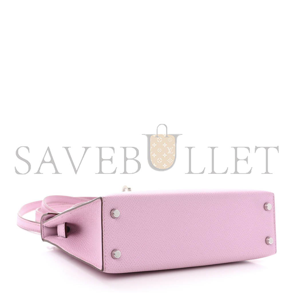 HERMÈS EPSOM MINI KELLY LL CHERRY BLOSSOM PINK SILVER BUCKLE (19*12*5.5cm)
